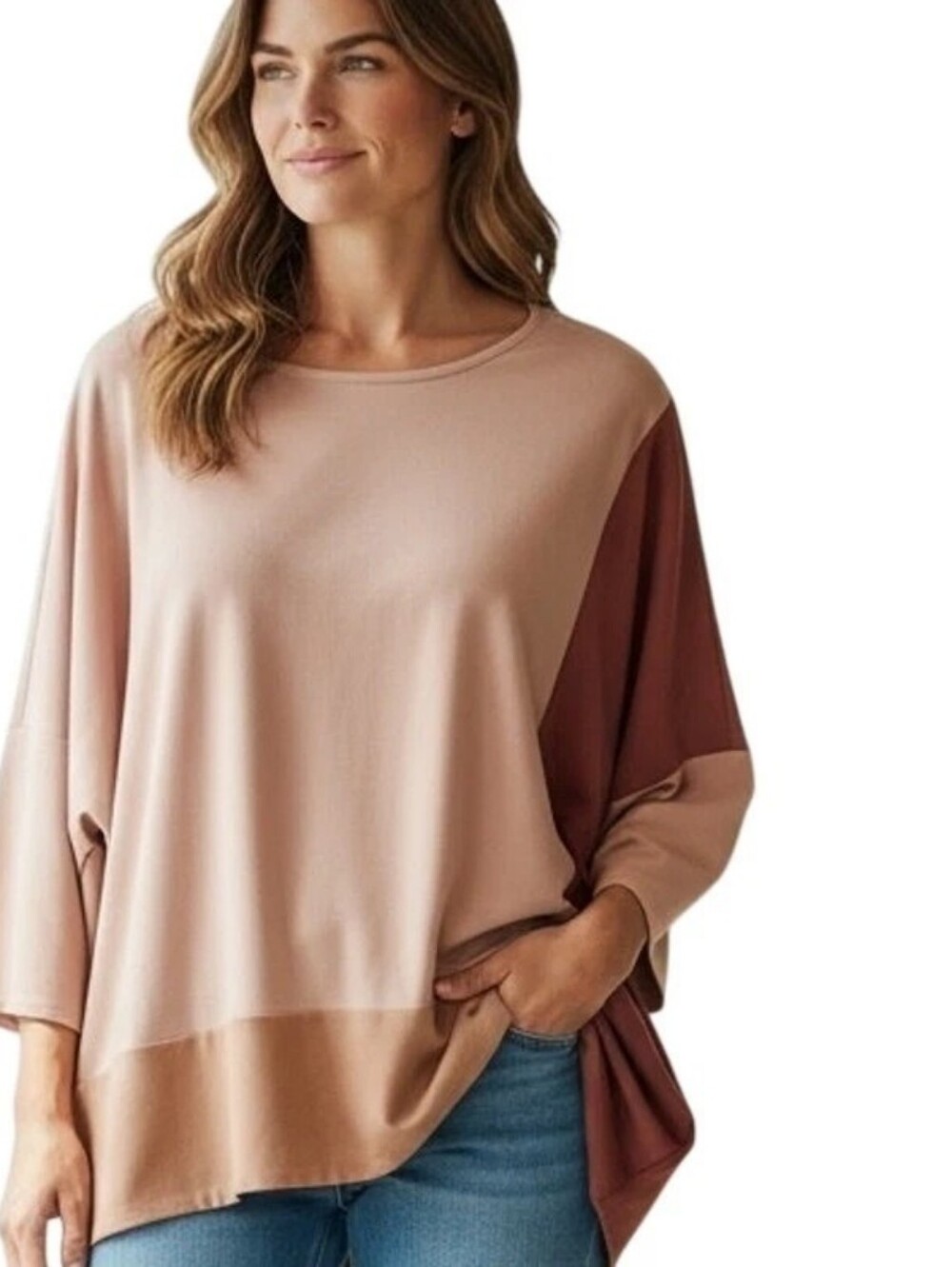 NWT Marla Wynn Luxe Crepe Dolman Boxy Top Colorblock Oversized L